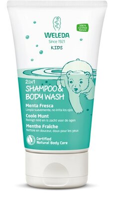 kids 2in1 shampoo en body wash munt - weleda - 150 ml