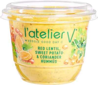 hummus rode linzen zoete aardappel koriander - l'atelier v - 150 gram