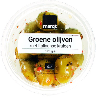 olijven groen italiaanse kruiden - 125 gram